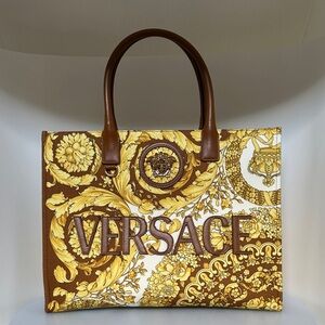 Versace Gold and Brown Tote leather and cloth authentic 100%